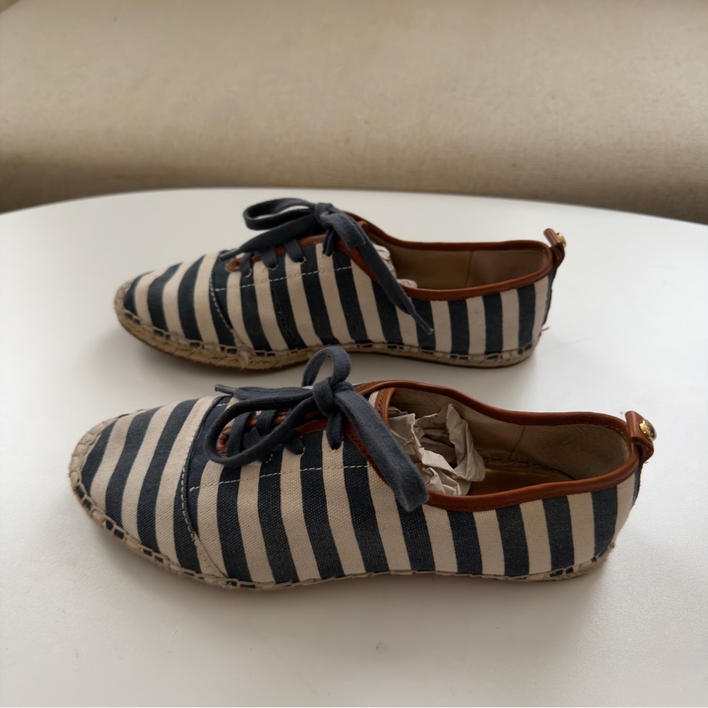 Michael Kors Blue & White Stripe Canvas Jute Trimmed Lace Up Shoes 7M - Picture 6 of 9